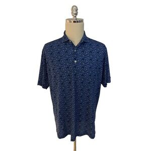 Turtleson Golf Polo Shirt Men's Size Large SS Blue Paisley Polyester Spandex Top